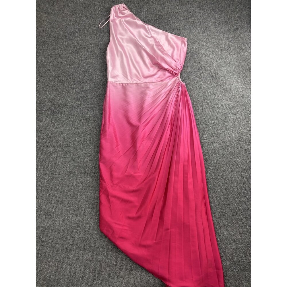 Adelyn Rae Dress Womens Medium Pink Ombre Satin One Shoulder Pleated Maxi‎ Gown